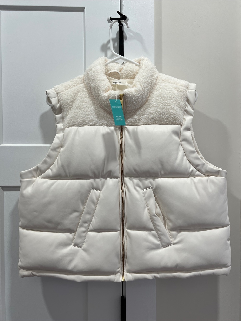 XL Maurices Ivory Sherpa-Trim Creamy White Puffer Vest